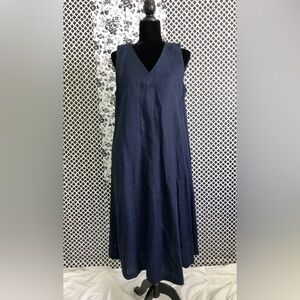 Philosophy NEW 100% linen A line maxi dress sz M medium flowy navy quiet luxury